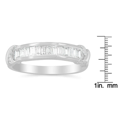 .925 Sterling Silver 1/2 Cttw Baguette Cut Diamond Channel Set X-Station Wedding Ring (H-I Color, I1-I2 Clarity) - Elegant Emulations