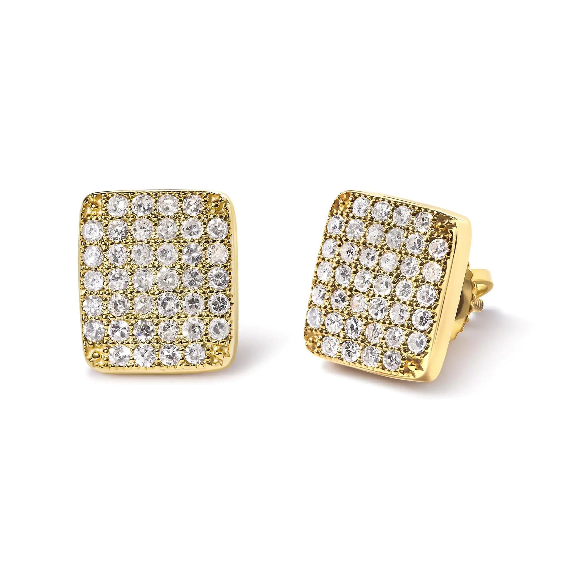 14K Yellow Gold 1/2 Cttw Diamond Square Shaped Composite Cluster Stud Earrings (I-J Color, I1-I2 Clarity) - Elegant Emulations