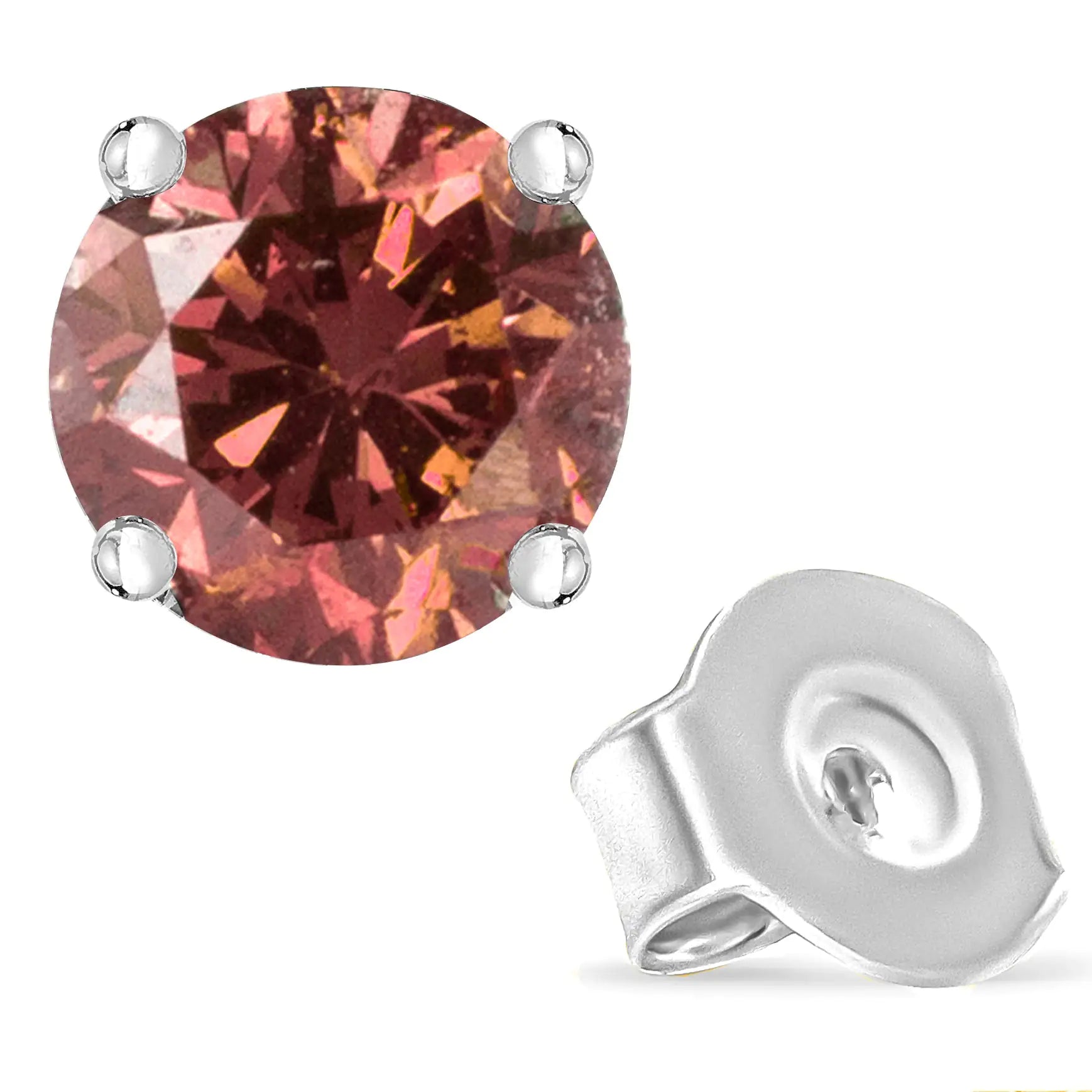 10K White Gold 1.0 Cttw Lab Created Round Brilliant Cut Pink Diamond Classic 4-Prong Solitaire Stud Earrings (Fancy Pink Color, VVS2-VS1 Clarity) - Elegant Emulations