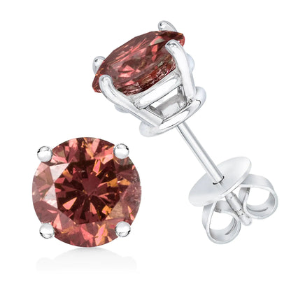 10K White Gold 1.0 Cttw Lab Created Round Brilliant Cut Pink Diamond Classic 4-Prong Solitaire Stud Earrings (Fancy Pink Color, VVS2-VS1 Clarity) - Elegant Emulations