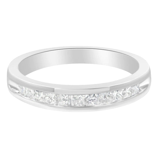 IGI Certified 1/2 Cttw Princess Cut Diamond 18K White Gold Channel Set Half Eternity Style Wedding Band Ring (H-I Color, SI2-I1 Clarity) - Elegant Emulations