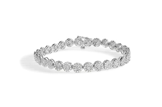 14K White Gold 2.00 Cttw Diamond Halo Link Tennis Bracelet (H-I Color, I1-I2 Clarity) - 7" Inches - Elegant Emulations