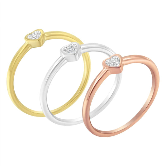Sterling Silver Diamond Heart Stackable Rings Set