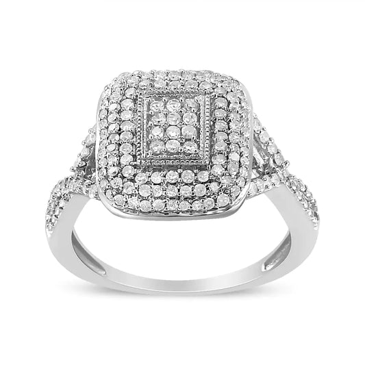 .925 Silver 0.50 Ct Diamond Cluster Ring