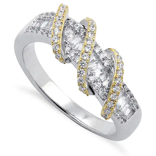 Platinum Spiral Ring with Golden Accents