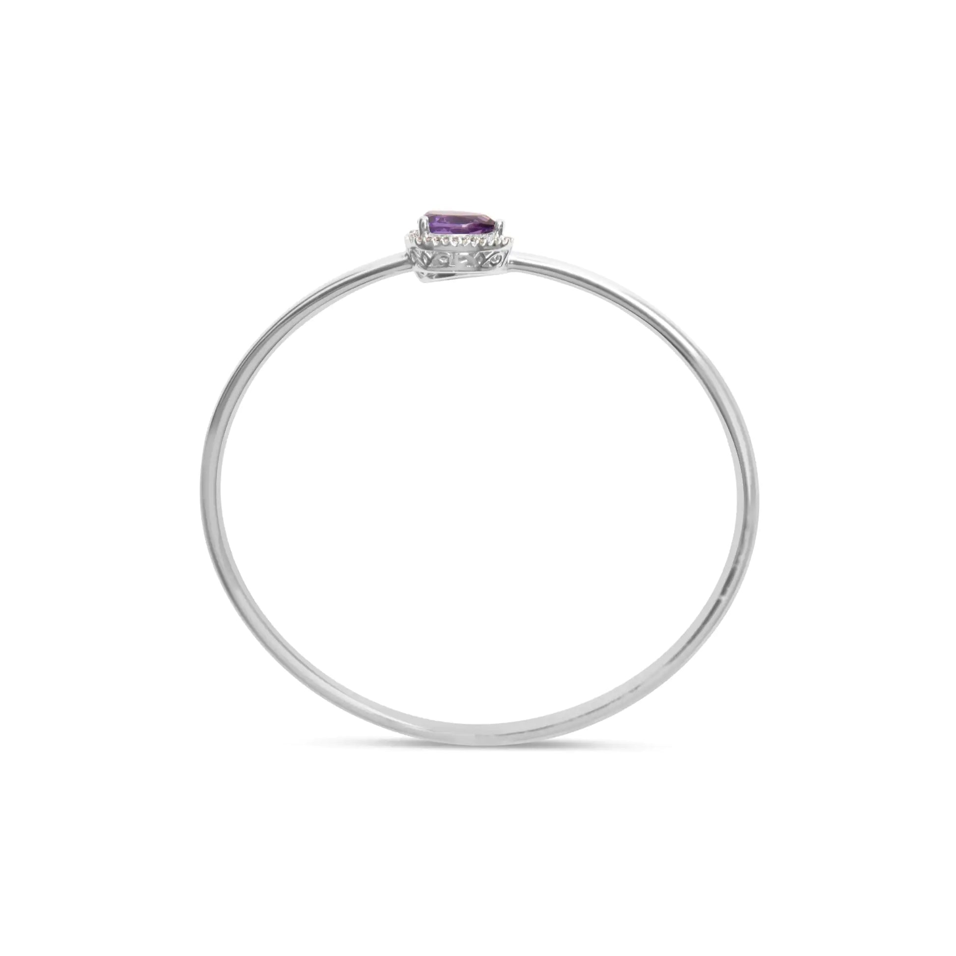 .925 Sterling Silver 8 x 5.5mm Pear Shape Amethyst and Diamond Accent Halo Bypass Bangle Bracelet (H-I Color, SI1-SI2 Clarity) - Fits up to 7" Inches - Elegant Emulations