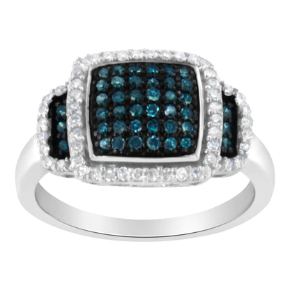 Elegant .925 Sterling Silver Blue & White Diamond Halo Ring