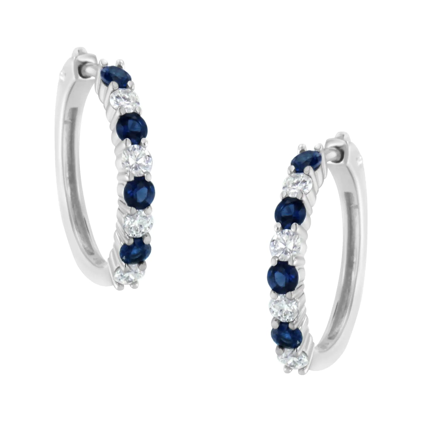 10K White Gold 2.5MM Sapphire Gemstone and 1/2 Cttw Diamond Hoop Earrings (H-I Color, I1-I2 Clarity) - Elegant Emulations