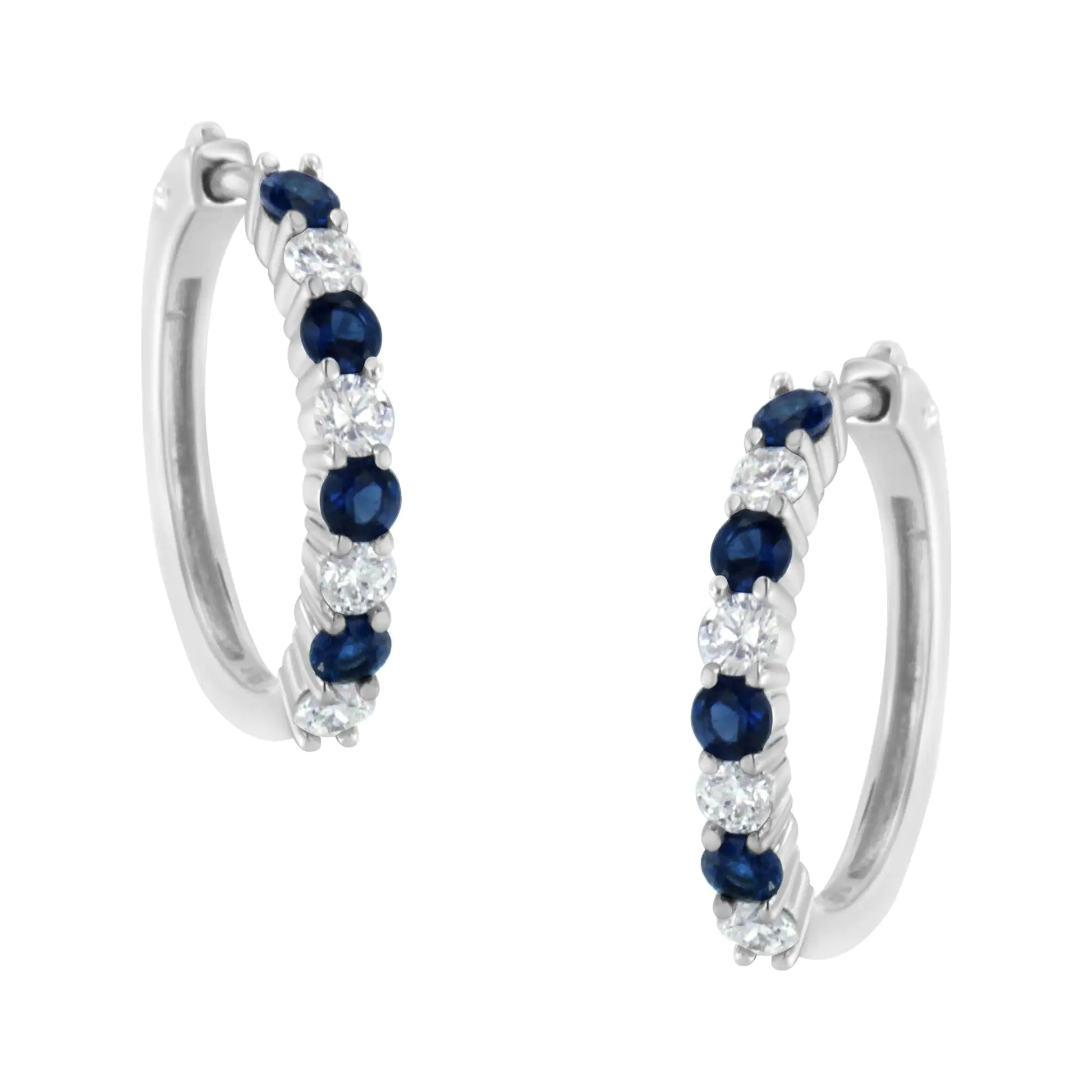 10K White Gold 2.5MM Sapphire Gemstone and 1/2 Cttw Diamond Hoop Earrings (H-I Color, I1-I2 Clarity) - Elegant Emulations