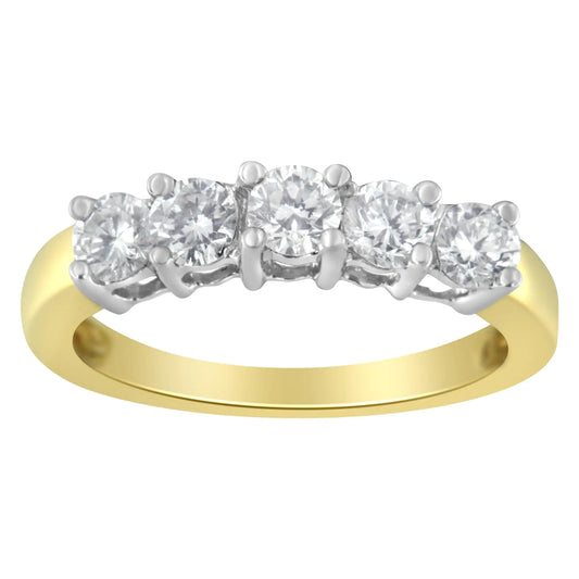 14KT Two Toned Gold 5 Stone Diamond Ring (1 cttw, H-I Color, SI1-SI2 Clarity) - Elegant Emulations
