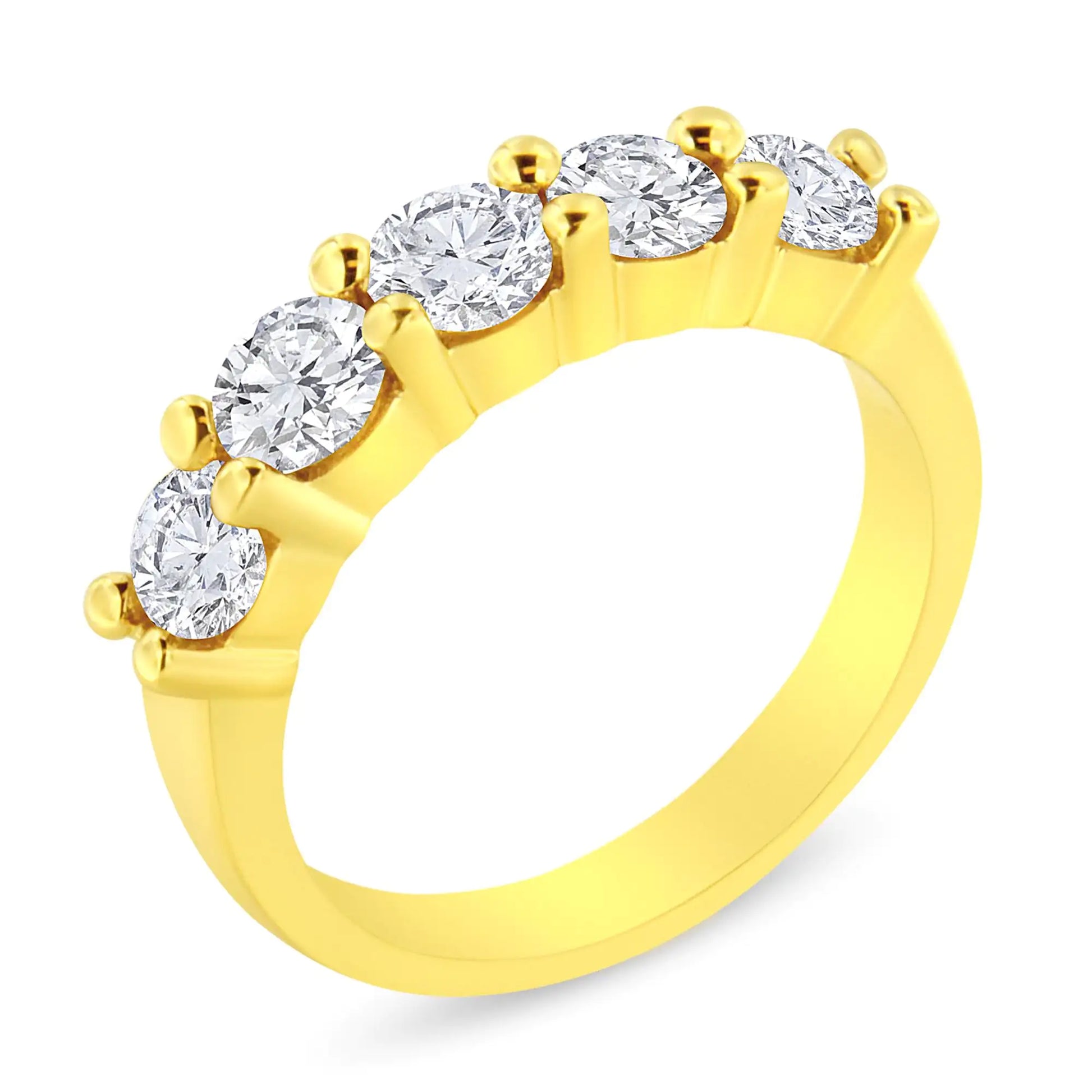 14K Yellow Gold Plated .925 Sterling Silver 1 1/2 Cttw Shared Prong Set Brilliant Round-Cut Diamond Anniversary or Wedding Band Ring (K-L Color, SI2-I1 Clarity) - Elegant Emulations