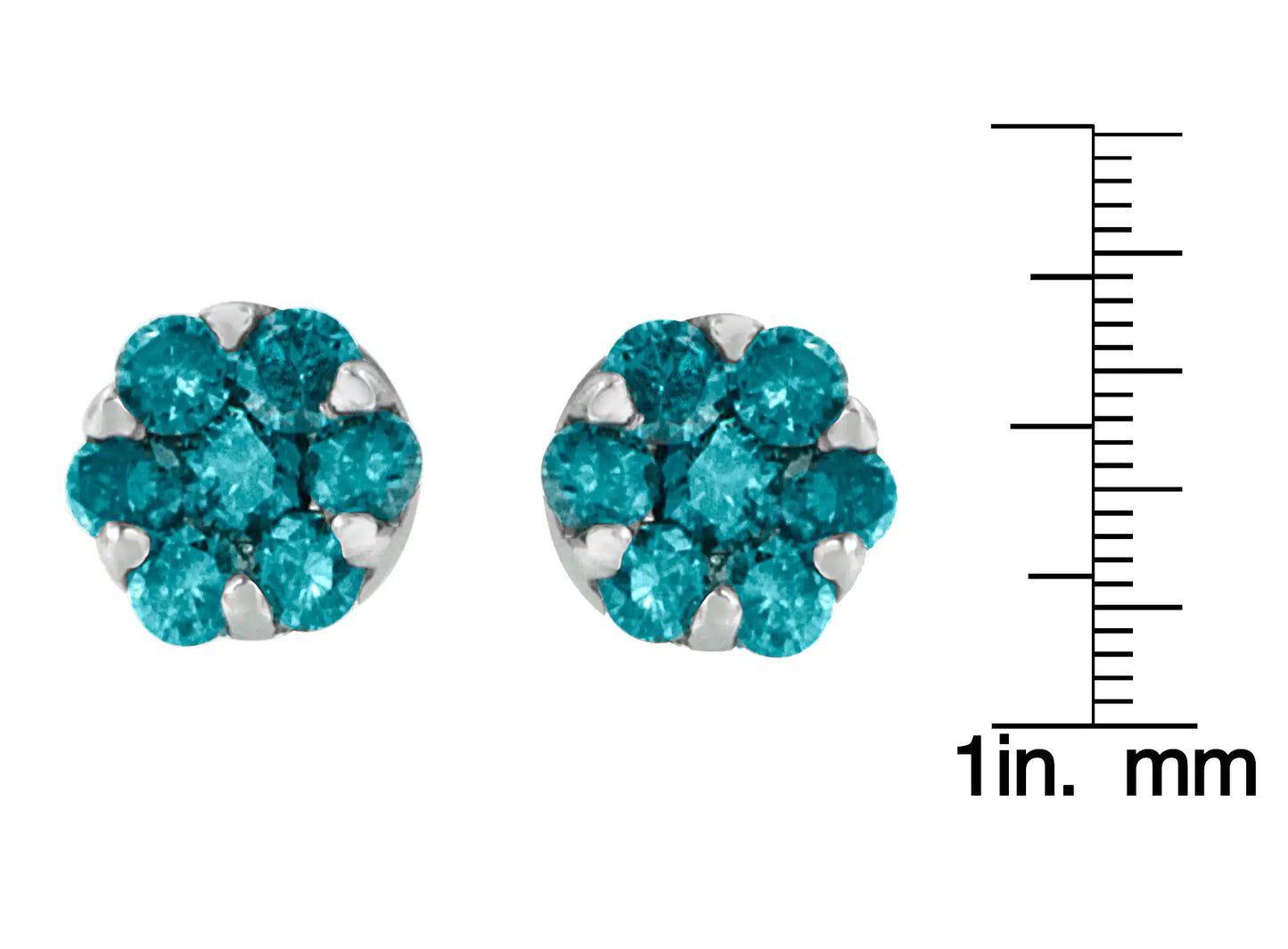 14K White Gold Round Cut Blue Diamond Earrings (1.00 cttw, Blue Color) - Elegant Emulations