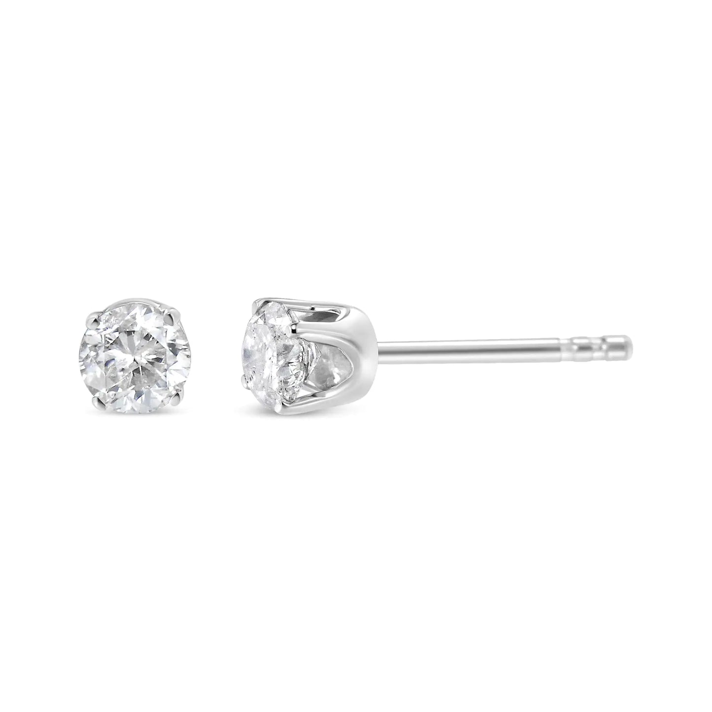 14K White Gold 5/8 Cttw Round Brilliant-Cut Lab Grown Diamond Classic 4-Prong Push back Stud Earrings (F-G Color, VS1-VS2 Clarity) - Elegant Emulations