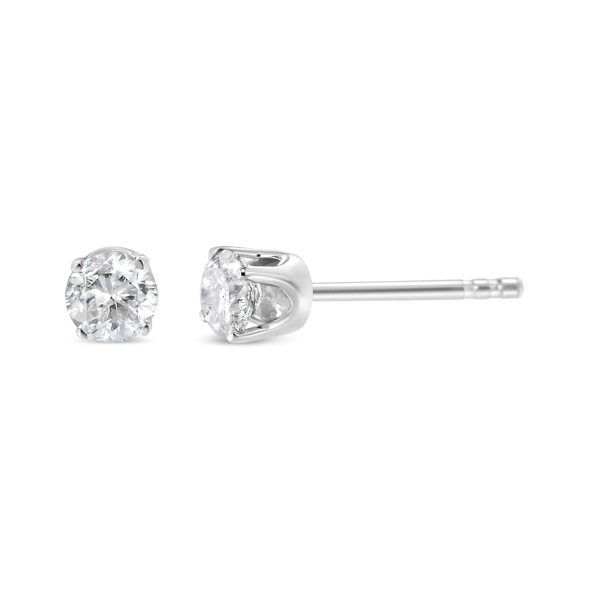 14K White Gold 5/8 Cttw Round Brilliant-Cut Lab Grown Diamond Classic 4-Prong Push back Stud Earrings (F-G Color, VS1-VS2 Clarity) - Elegant Emulations