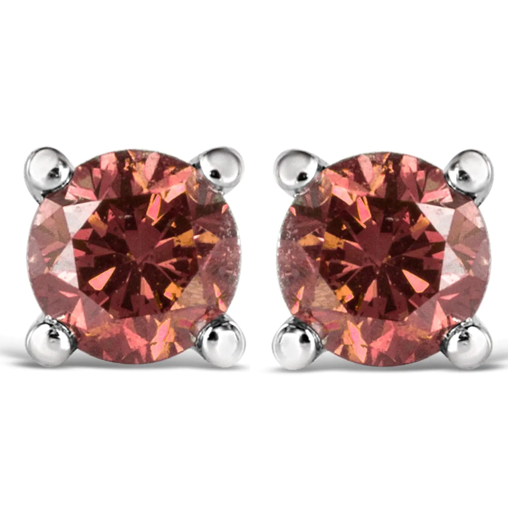 10K White Gold 1.0 Cttw Lab Created Round Brilliant Cut Pink Diamond Classic 4-Prong Solitaire Stud Earrings (Fancy Pink Color, VVS2-VS1 Clarity) - Elegant Emulations