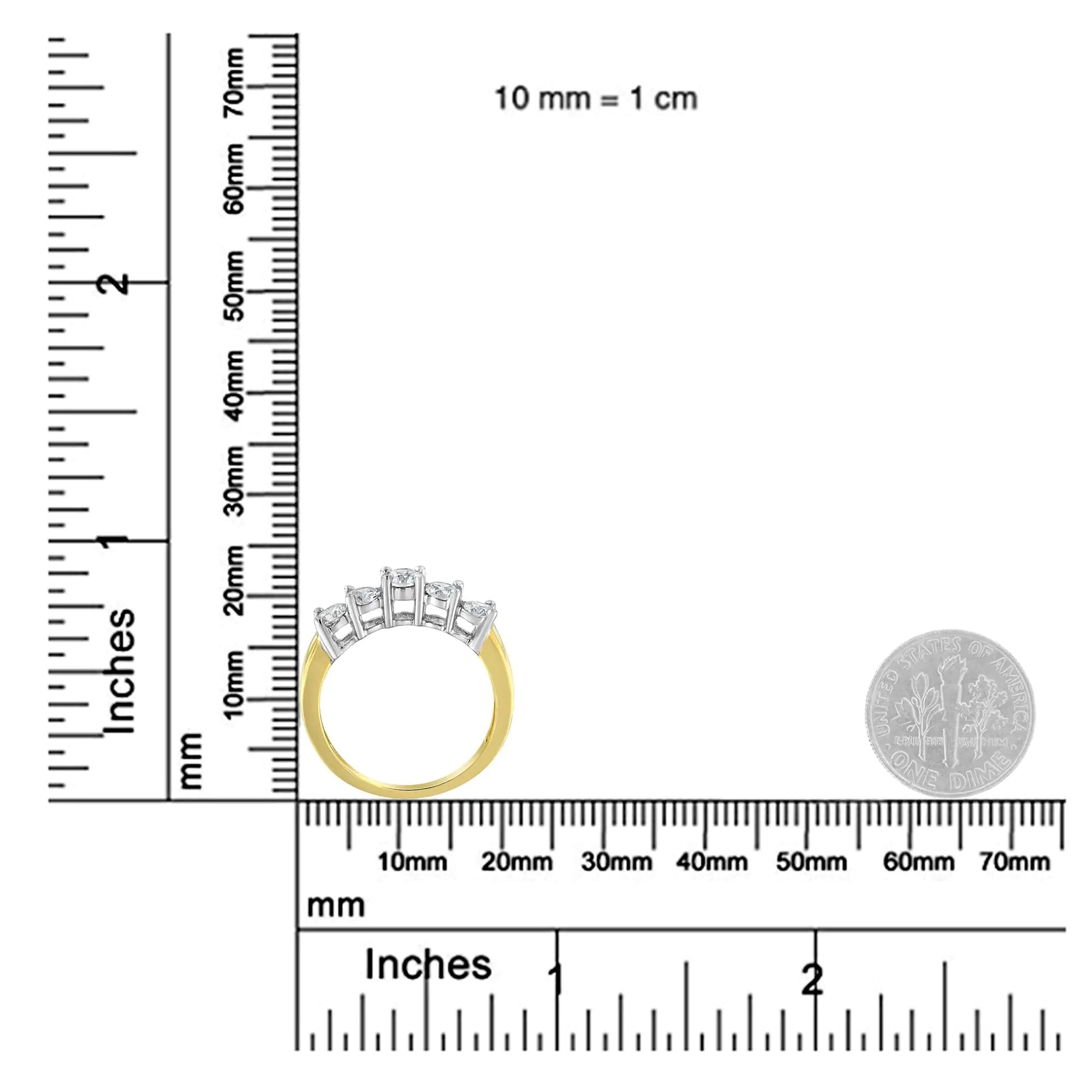 14KT Two Toned Gold 5 Stone Diamond Ring (1 cttw, H-I Color, SI1-SI2 Clarity) - Elegant Emulations