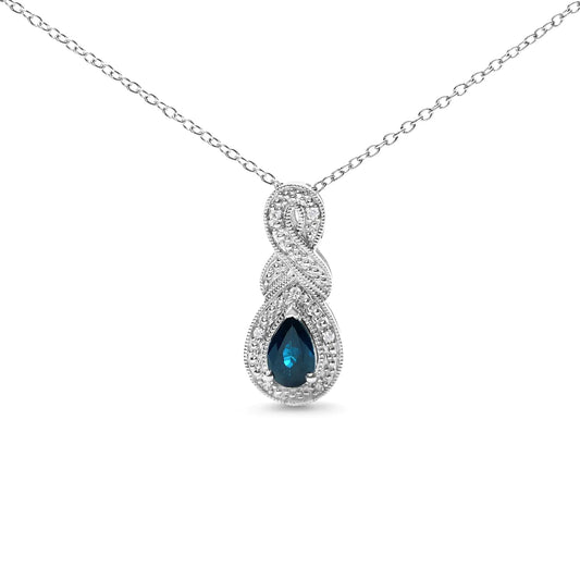 .925 Sterling Silver 6x4mm Pear Sapphire and Diamond Accent Infinity Drop 18" Pendant Necklace (H-I Color, SI1-SI2 Clarity) - Elegant Emulations