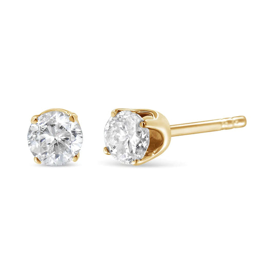 14K Yellow Gold 1/2 Cttw Round-Cut Diamond Solitaire Stud Earrings (O-P Color, SI2-I1 Clarity) - Elegant Emulations