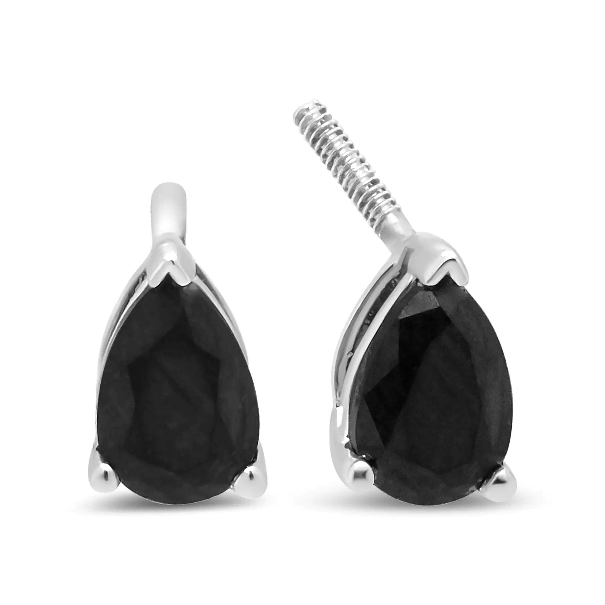 14K White Gold Treated Black Pear Shaped Solitaire Diamond 3 Prong Stud Earrings (Black Color, VS2-SI1 Clarity) - Elegant Emulations