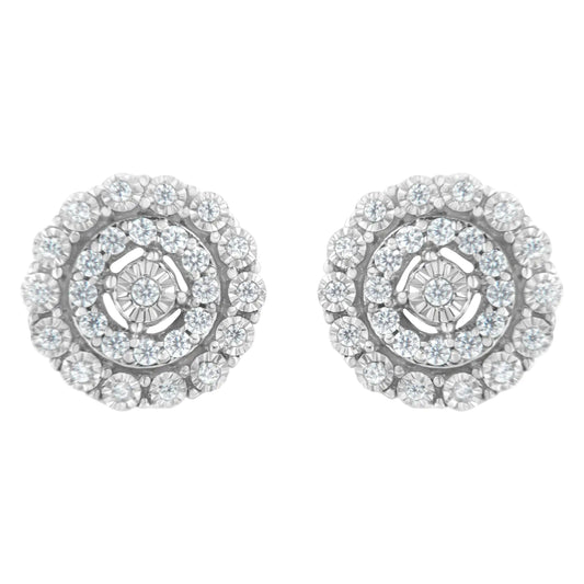 10KT White Gold 1/2 cttw Double Halo Brilliant Round-Cut Diamond Stud Earrings (I-J Clarity, I2-I3 Color)