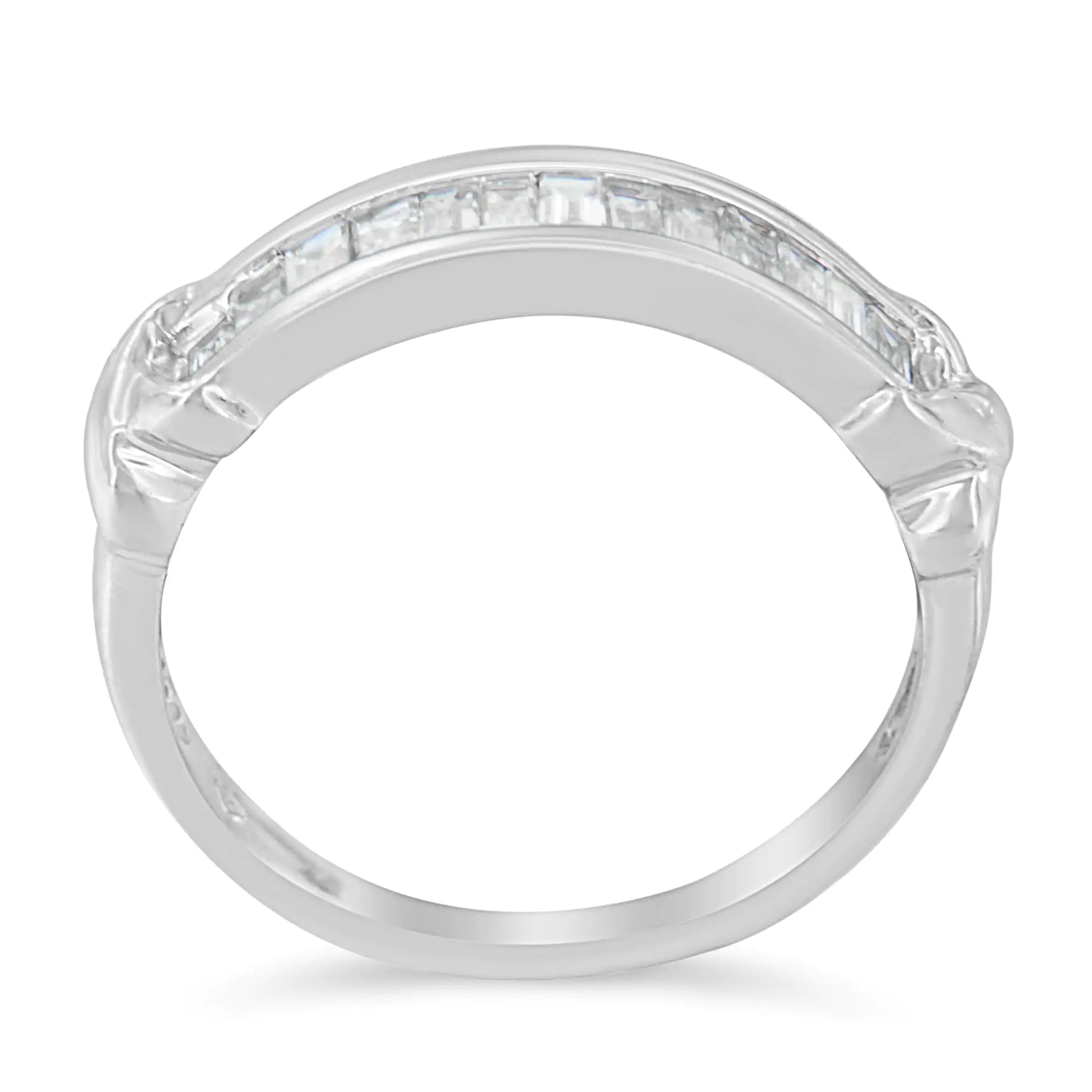 .925 Sterling Silver 1/2 Cttw Baguette Cut Diamond Channel Set X-Station Wedding Ring (H-I Color, I1-I2 Clarity) - Elegant Emulations