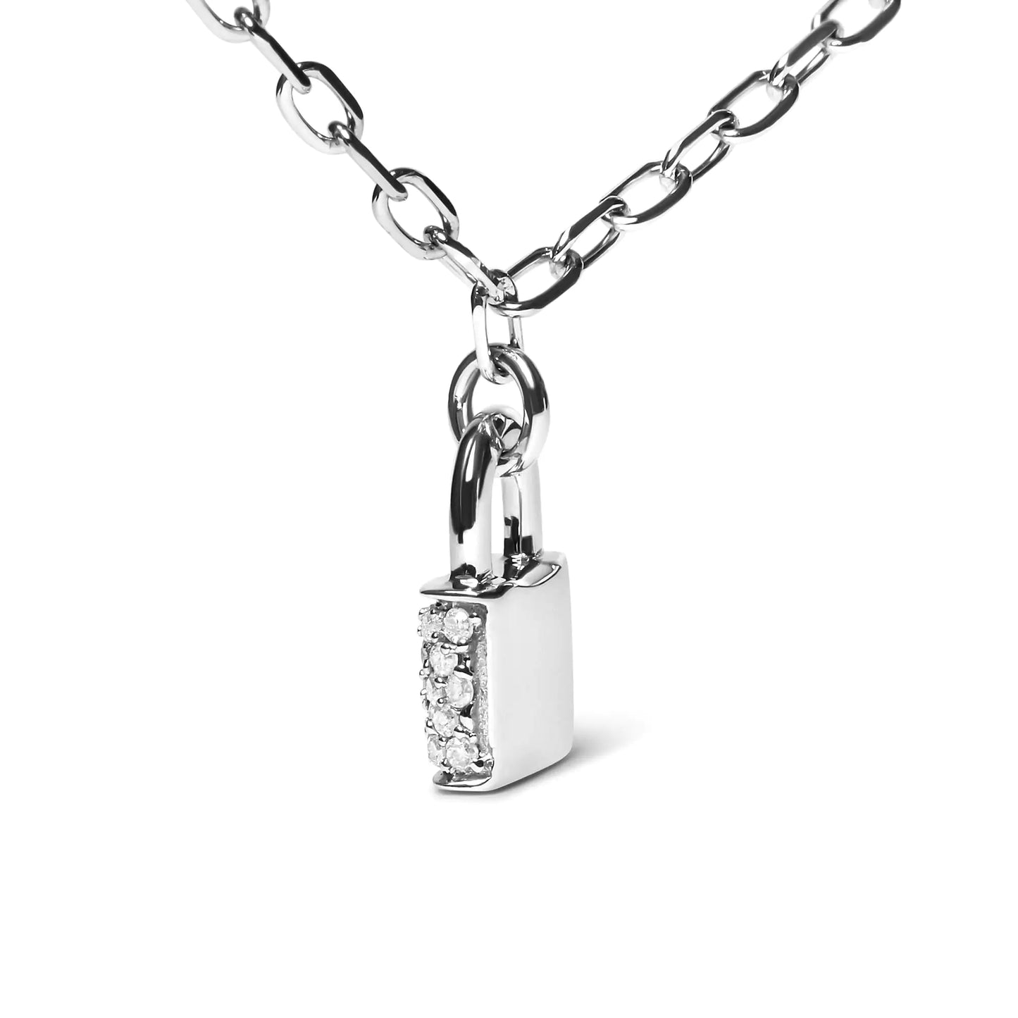 Sterling Silver Diamond Lock Necklace – Elegant Pendant for Women