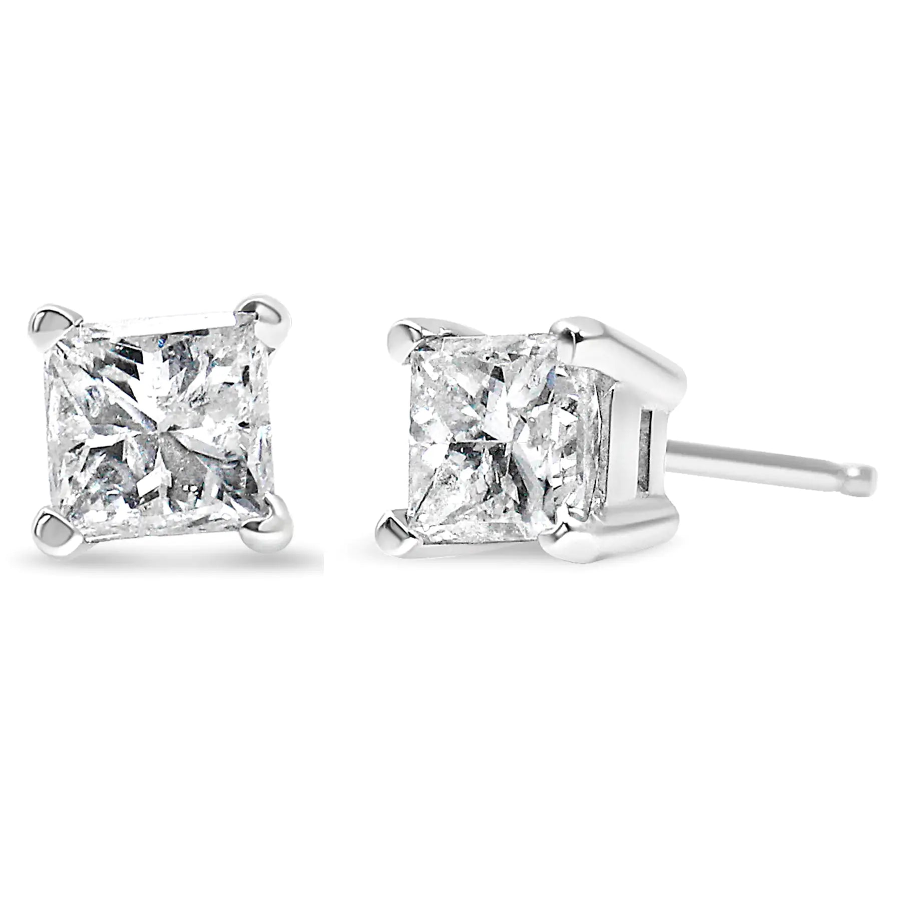 14K White Gold 3/8 Cttw Princess-Cut Square Diamond Classic 4-Prong Solitaire Stud Earrings(H-I, I1-I2) - Elegant Emulations