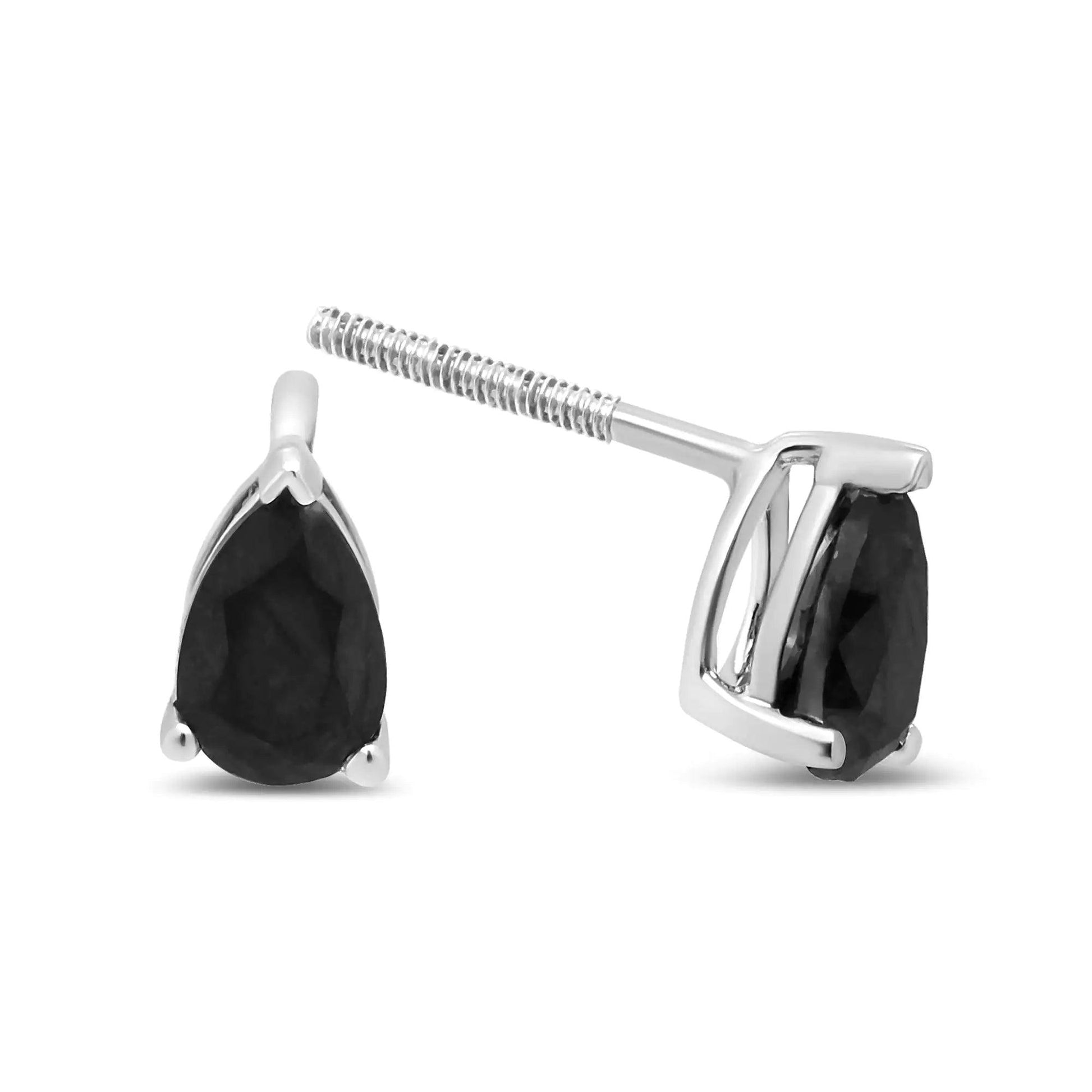 14K White Gold Treated Black Pear Shaped Solitaire Diamond 3 Prong Stud Earrings (Black Color, VS2-SI1 Clarity) - Elegant Emulations