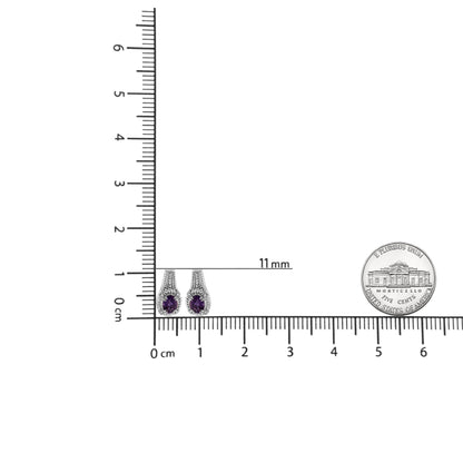 Sterling Silver Amethyst Oval Drop Earrings with Diamonds