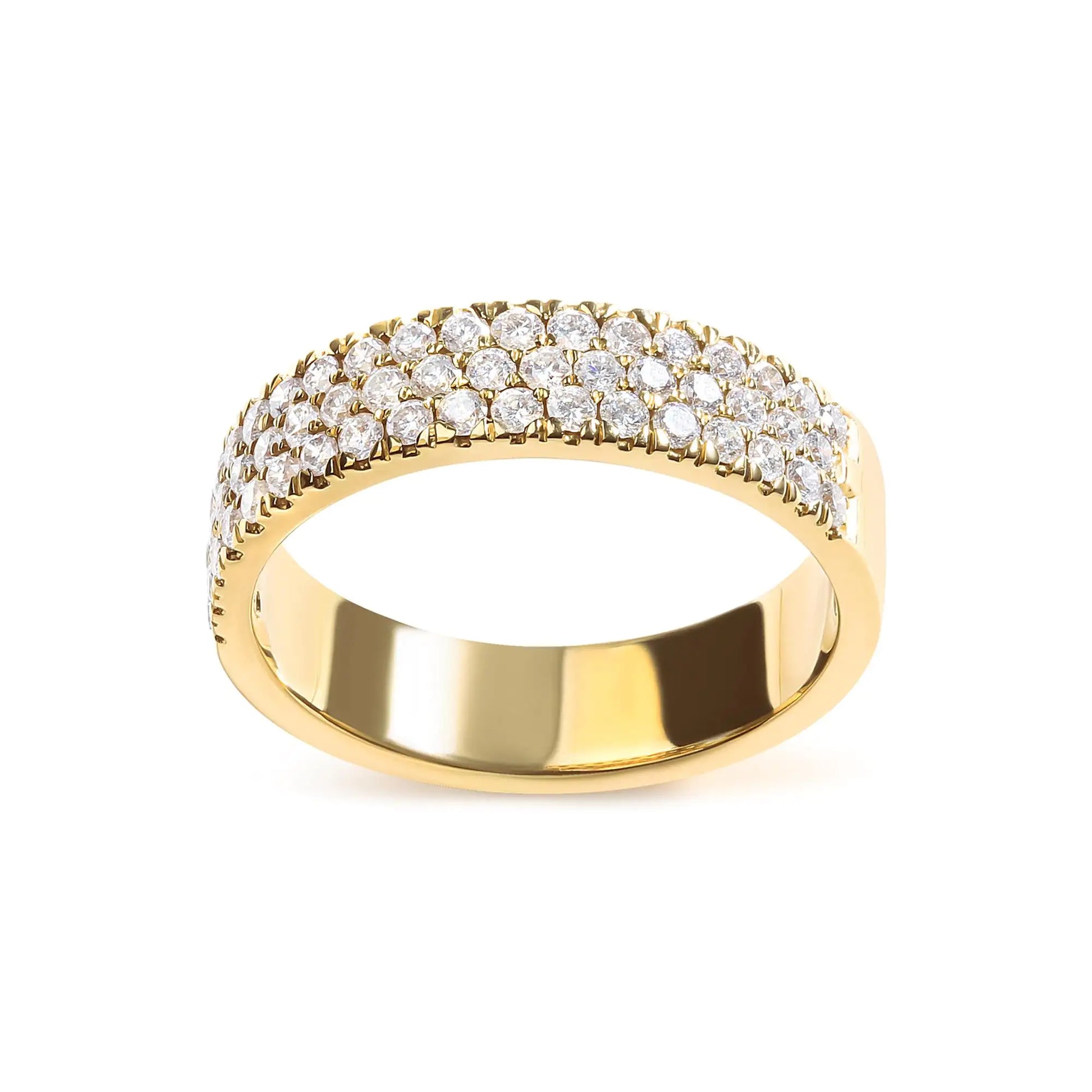 14K Yellow Gold Pave Set 3/4 cttw Multi Row Diamond Band Ring (H-I Color, SI2-I1 Clarity) - Elegant Emulations