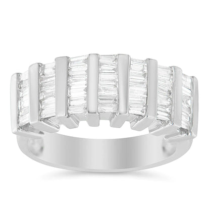 Sterling Silver 1ct Baguette Diamond Fluted Wedding Band