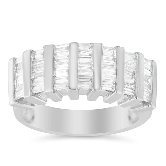 Sterling Silver 1ct Baguette Diamond Fluted Wedding Band