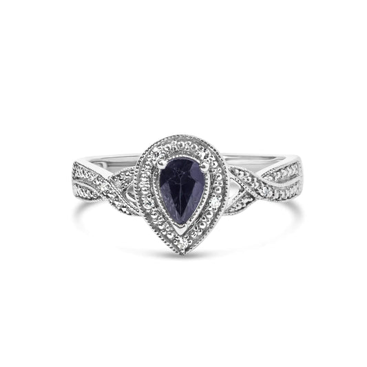 .925 Sterling Silver Sapphire Diamond Halo Ring