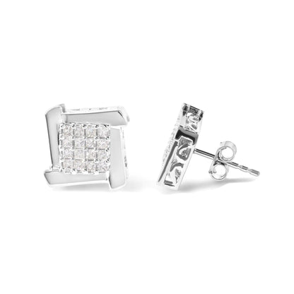 10K White Gold Swirl Princess Diamond Studs - 1/2 Cttw