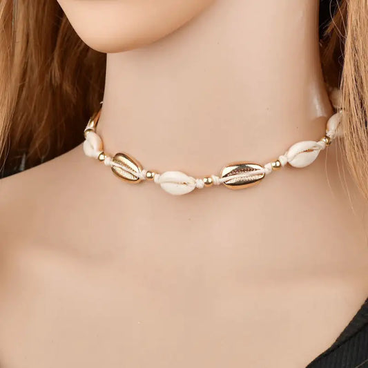 Ocean And Earth Cowrie Shell Statement Necklace - Elegant Emulations