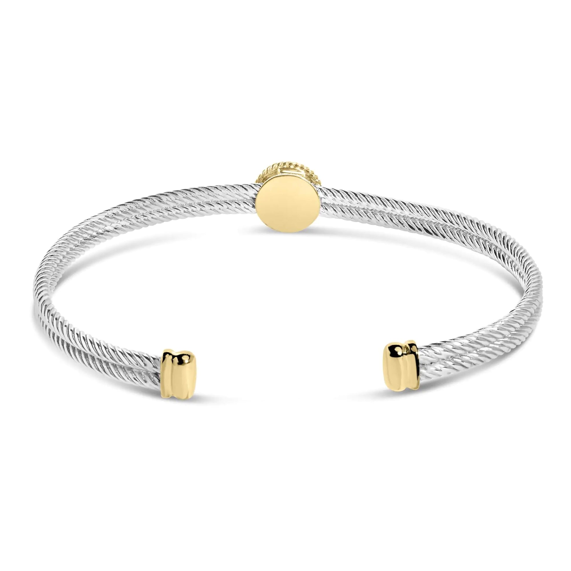 18K Yellow Gold Plated .925 Sterling Silver Diamond Accent and Fleur Di Lis Medallion Bangle Bracelet (I-J Color, SI1-SI2 Clarity) - 7.25 Inches - Elegant Emulations