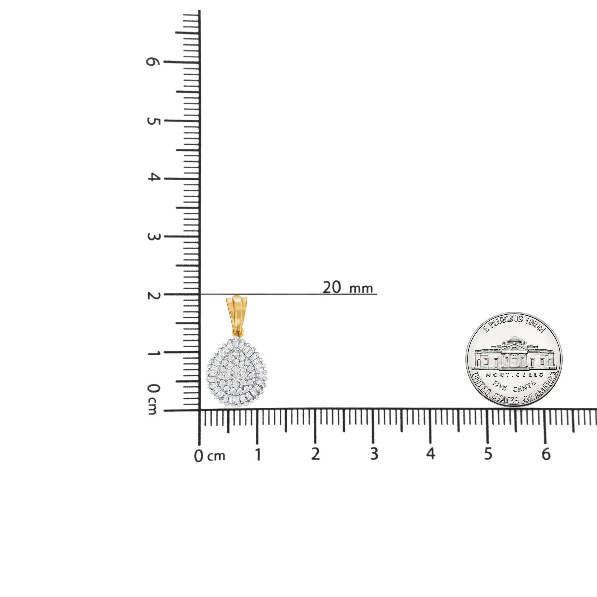 10K Gold 1/2 Cttw Round and Bagutte-Cut Diamond Teardrop 18" Pendant Necklace (J-K Color, I1-I2 Clarity) - Elegant Emulations
