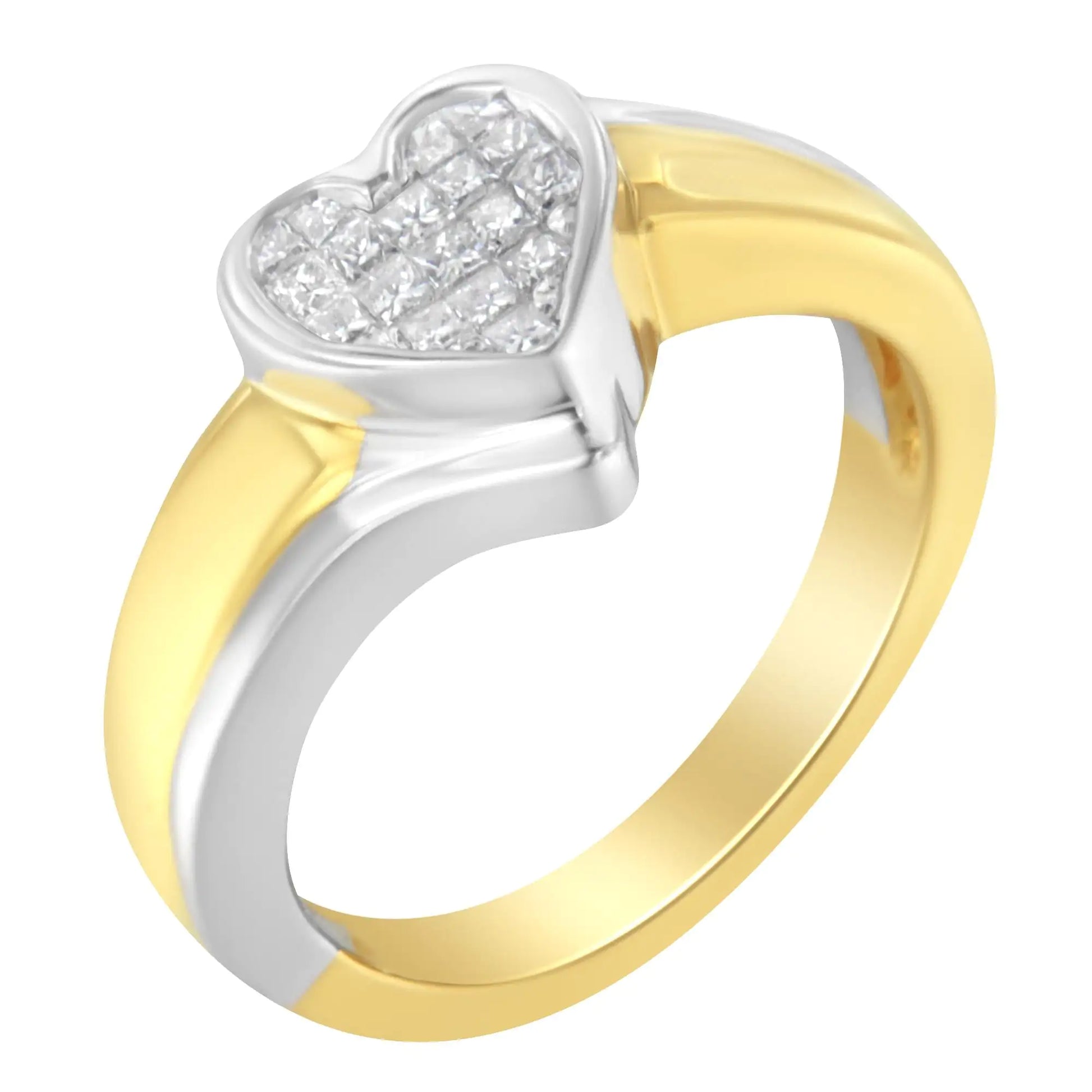 14K Two-Toned Gold Princess-Cut Diamond Heart Promise Ring (1/4 Cttw, H-I Color, I1-I2 Clarity) - Elegant Emulations