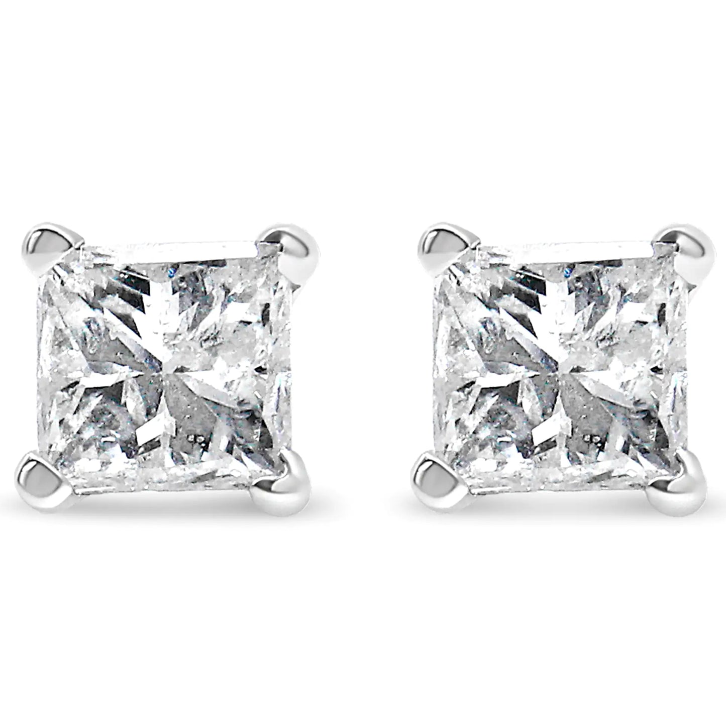 14K White Gold 3/8 Cttw Princess-Cut Square Diamond Classic 4-Prong Solitaire Stud Earrings(H-I, I1-I2) - Elegant Emulations