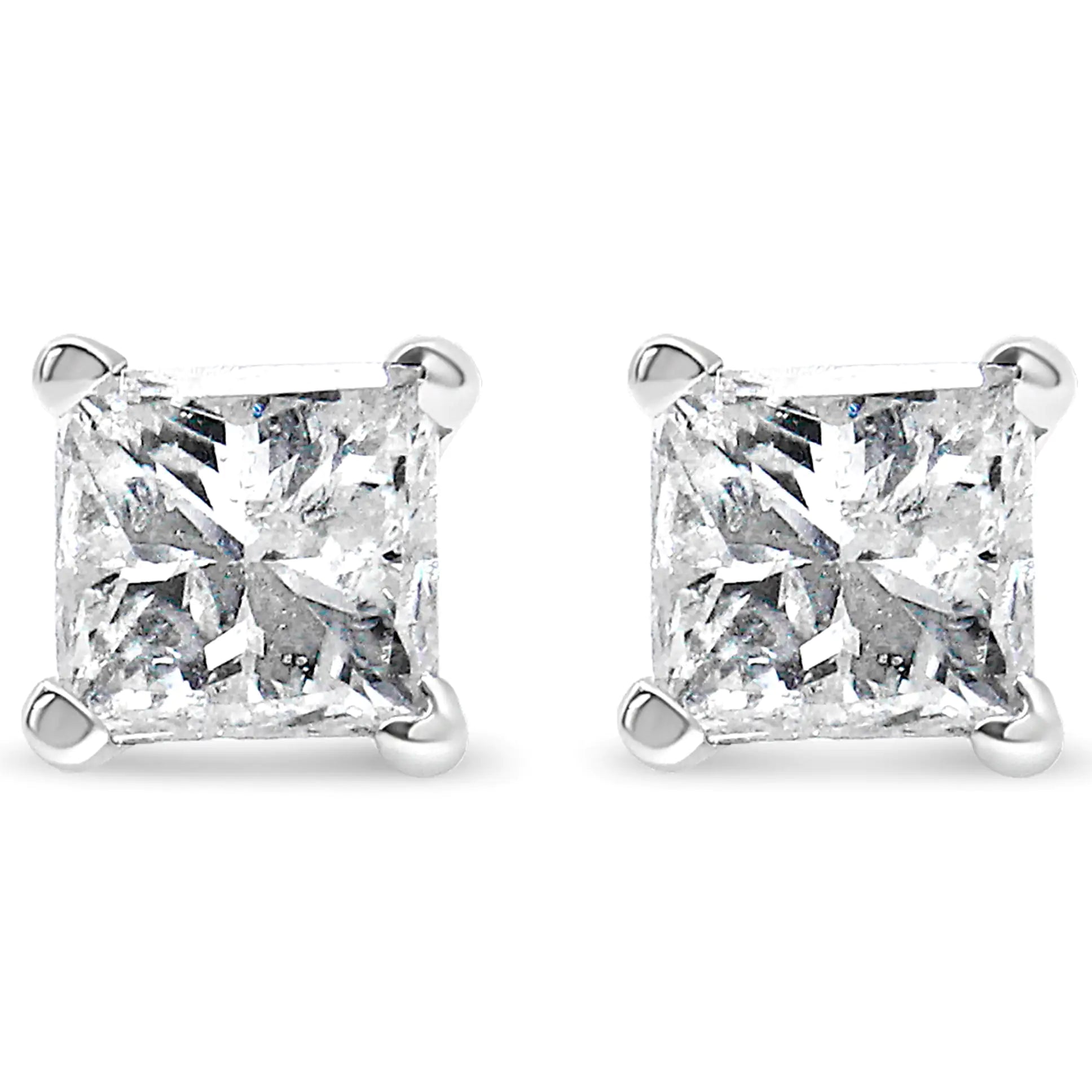 14K White Gold 3/8 Cttw Princess-Cut Square Diamond Classic 4-Prong Solitaire Stud Earrings(H-I, I1-I2) - Elegant Emulations
