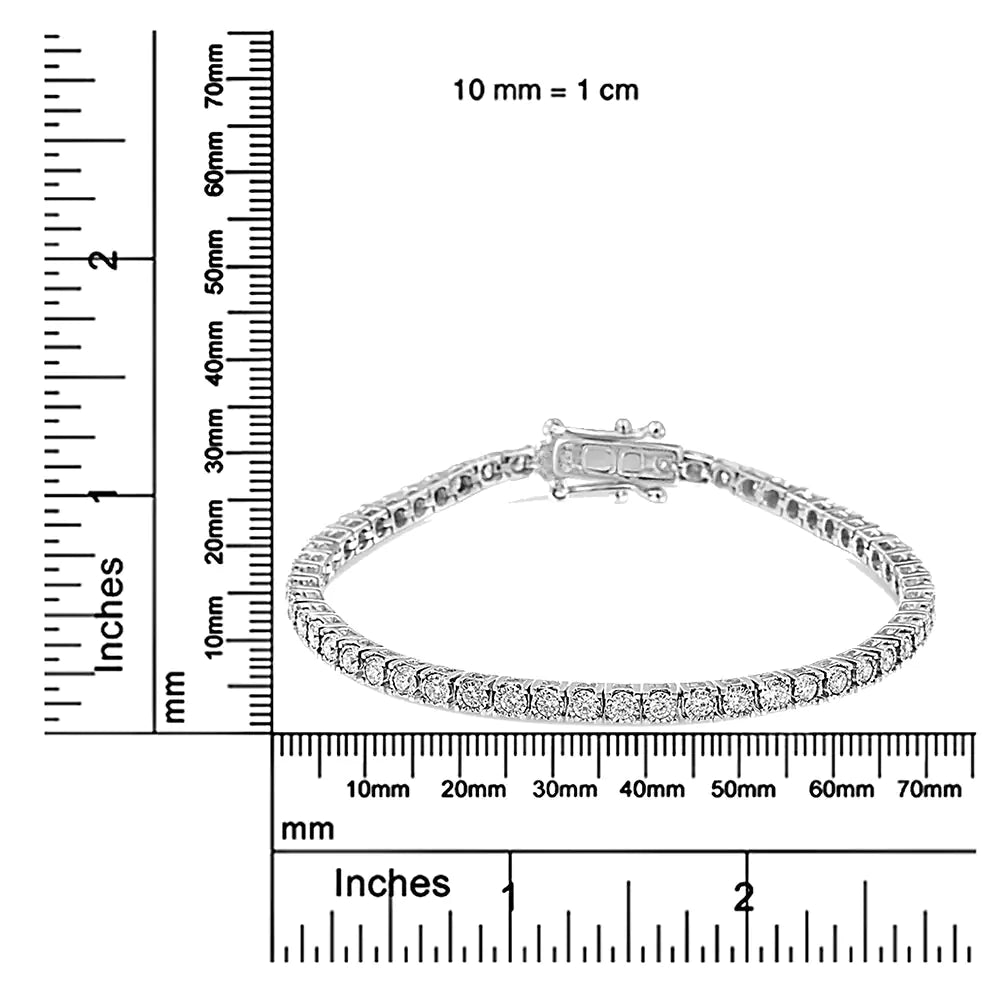 14K White Gold 2.0 Cttw Miracle Set Round-Cut Lab Grown Diamond Illusion 7" Tennis Bracelet (F-G Color, VS2-SI1 Clarity) - Elegant Emulations