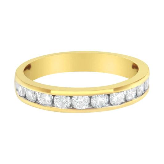 IGI Certified 18K Yellow Gold 1.0 Cttw Channel Set Round-Cut Diamond 11 Stone Anniversary/Wedding Band Ring (I-J Color, I1-I2 Clarity) - Elegant Emulations