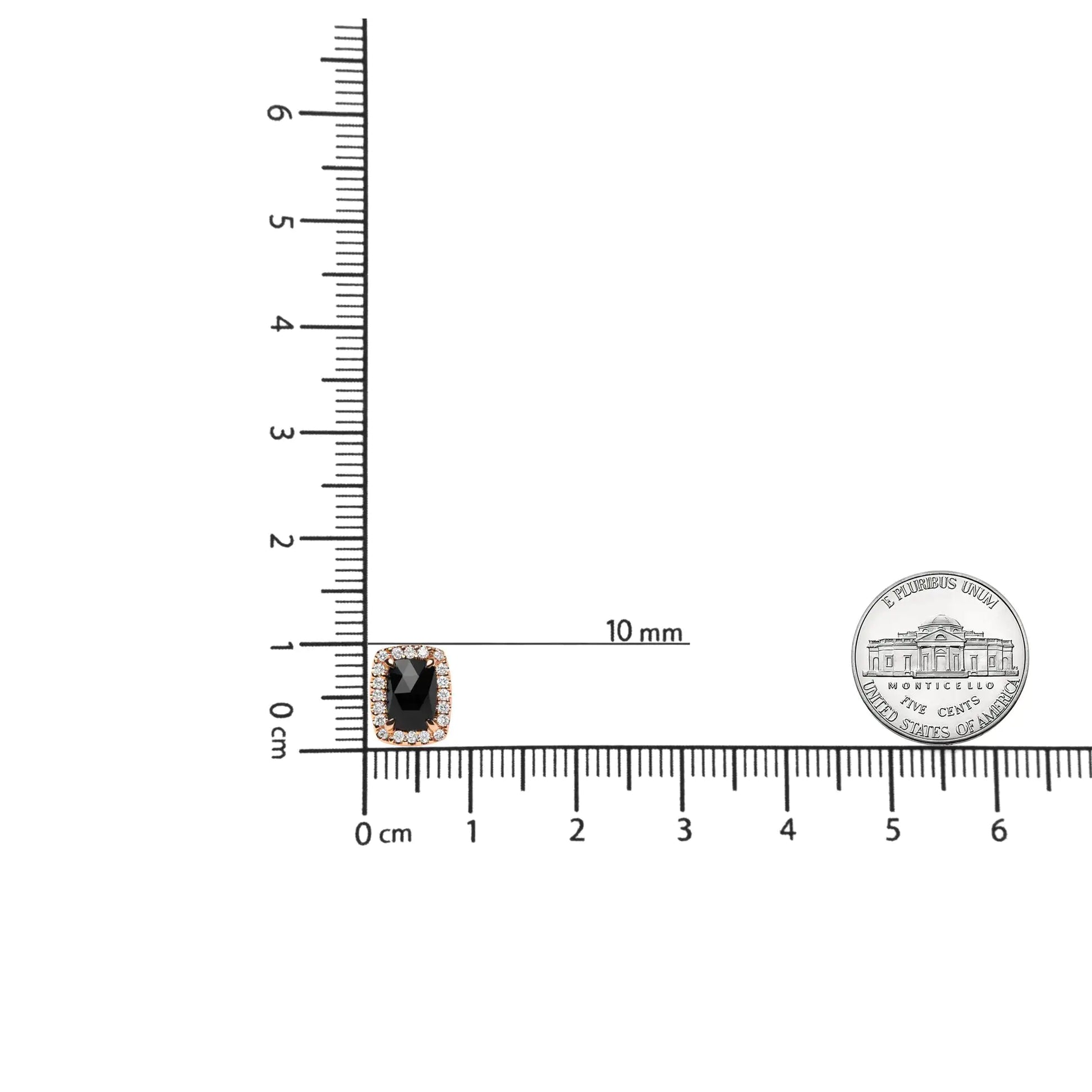 18K Rose and White Gold 1/4 Cttw Round Diamond and 8x6mm Cushion Cut Black Onyx Gemstone Halo Stud Earrings (G-H Color, SI1-SI2 Clarity) - Elegant Emulations