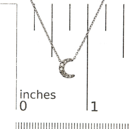 10K White Gold Diamond Accented Crescent Moon Shaped 18" Inch Pendant Necklace (H-I Color, I1-I2 Clarity) - Elegant Emulations