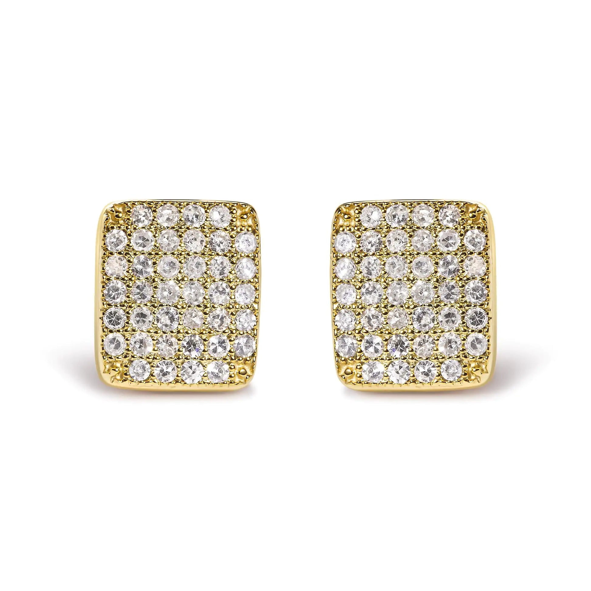 14K Yellow Gold 1/2 Cttw Diamond Square Shaped Composite Cluster Stud Earrings (I-J Color, I1-I2 Clarity) - Elegant Emulations