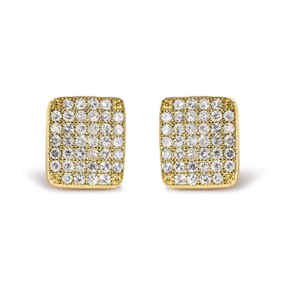 14K Yellow Gold 1/2 Cttw Diamond Square Shaped Composite Cluster Stud Earrings (I-J Color, I1-I2 Clarity) - Elegant Emulations