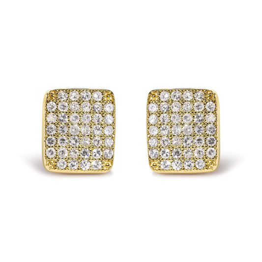 14K Yellow Gold 1/2 Cttw Diamond Square Shaped Composite Cluster Stud Earrings (I-J Color, I1-I2 Clarity) - Elegant Emulations