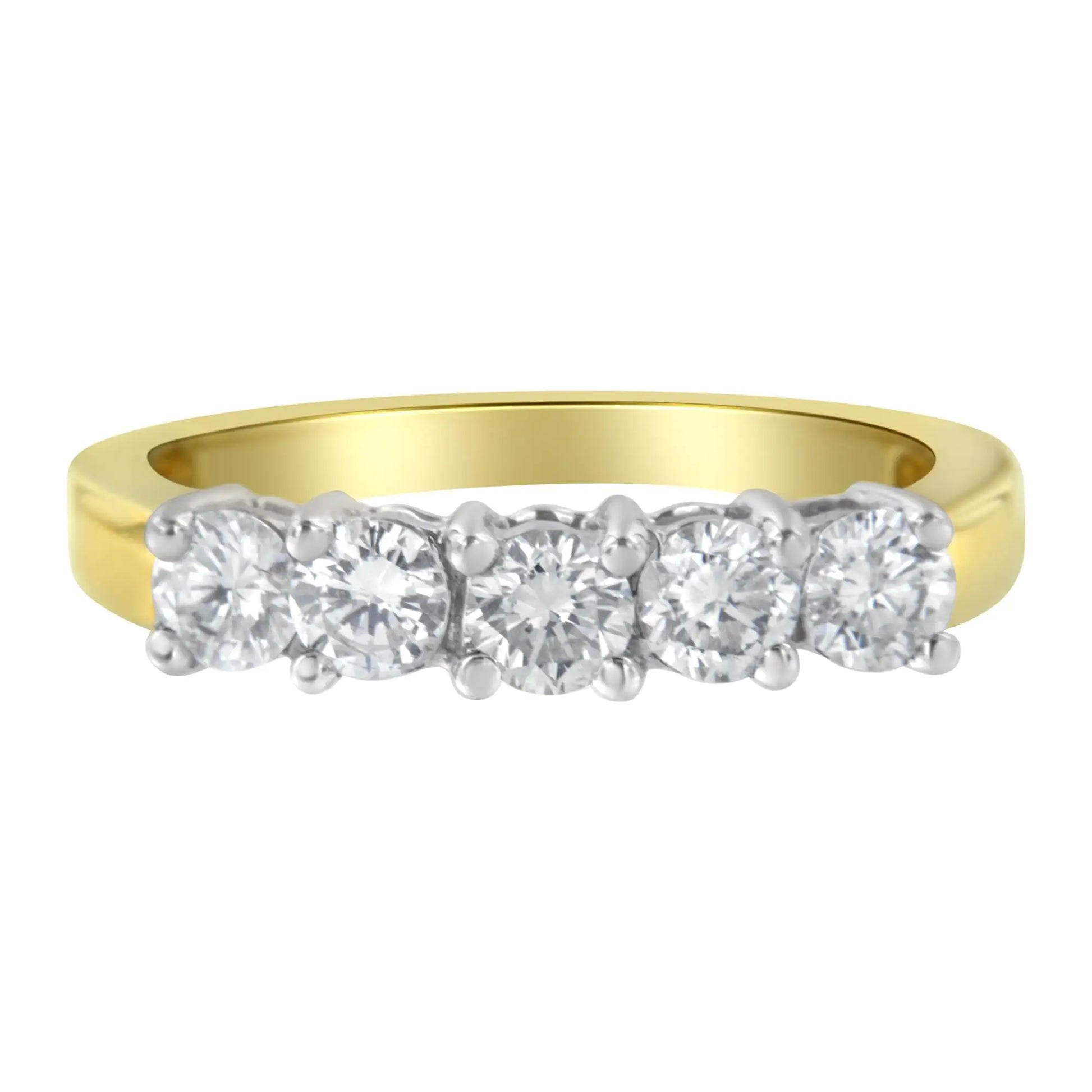 14KT Two Toned Gold 5 Stone Diamond Ring (1 cttw, H-I Color, SI1-SI2 Clarity) - Elegant Emulations
