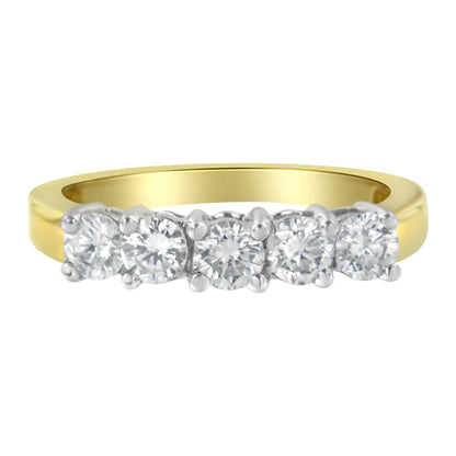 14KT Two Toned Gold 5 Stone Diamond Ring (1 cttw, H-I Color, SI1-SI2 Clarity) - Elegant Emulations