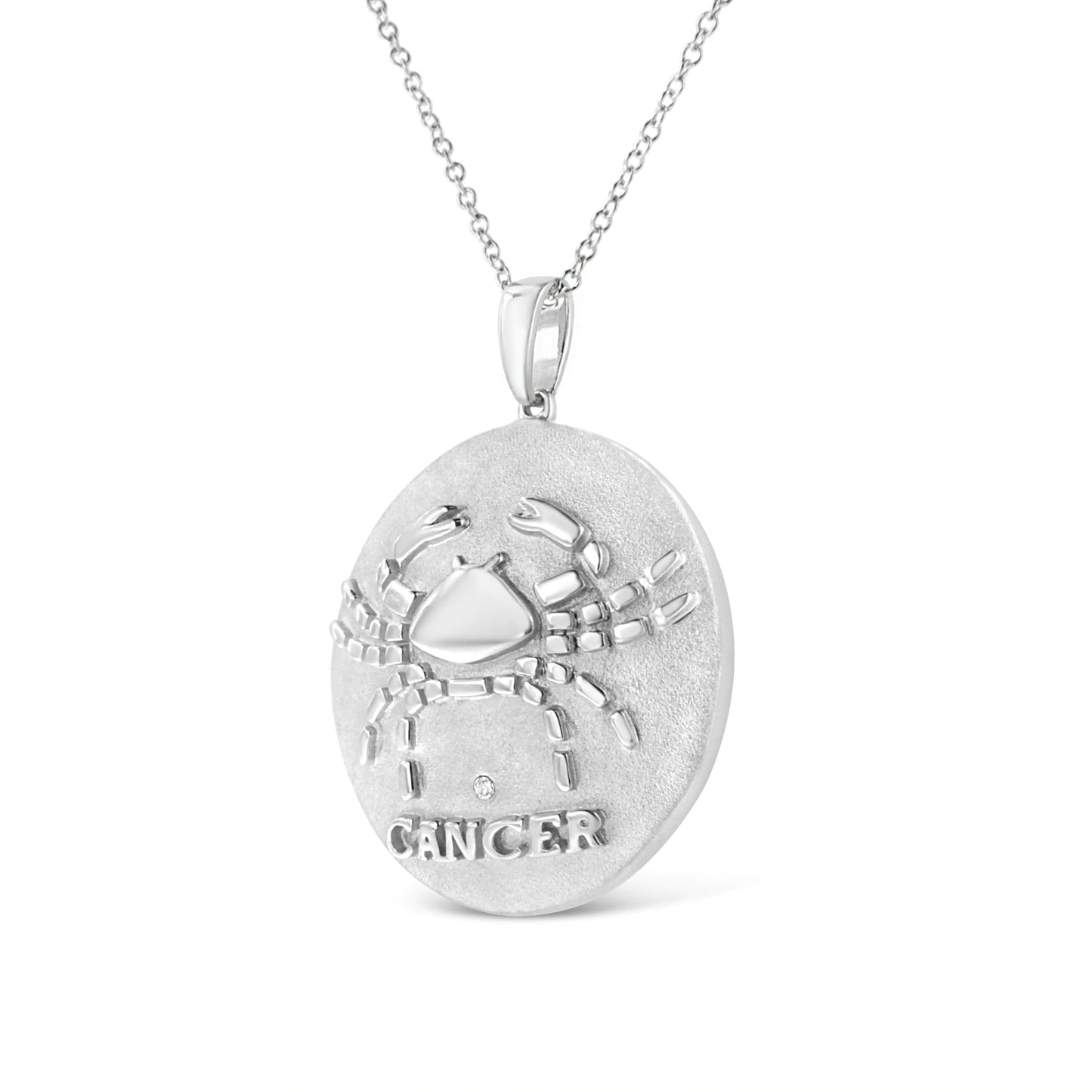 Sterling Silver Cancer Zodiac Medallion Necklace with Diamond Accent